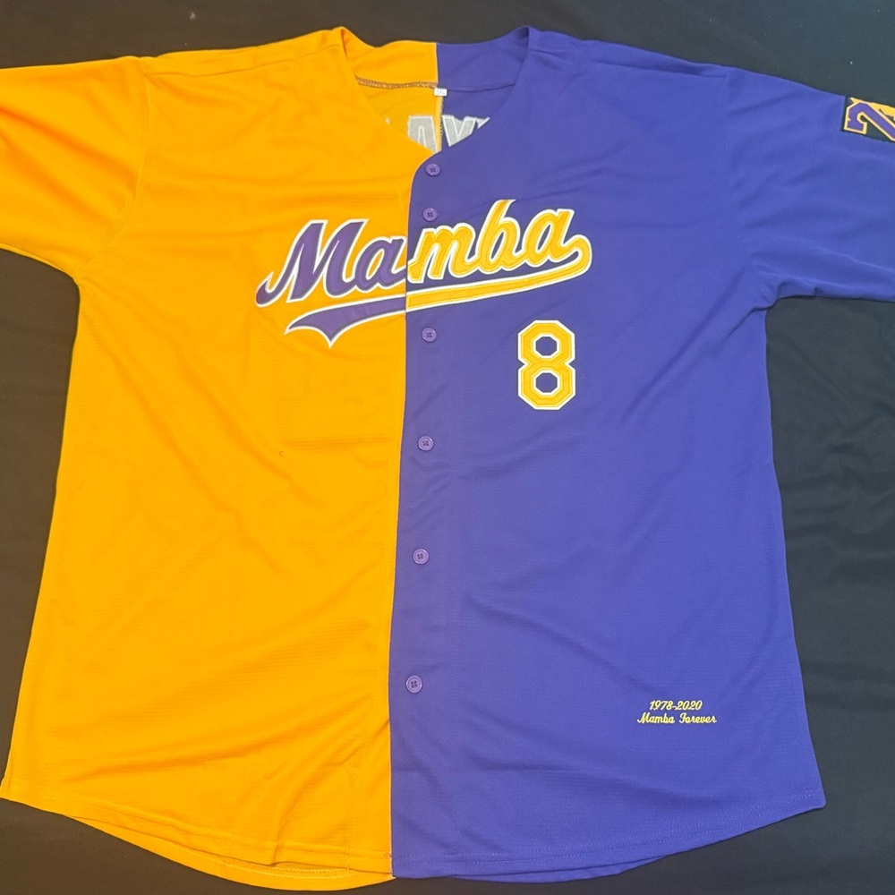 New Kobe Mamba 8 baseball Two-Tone Shirt men 3XL/56- Yellow and Purple